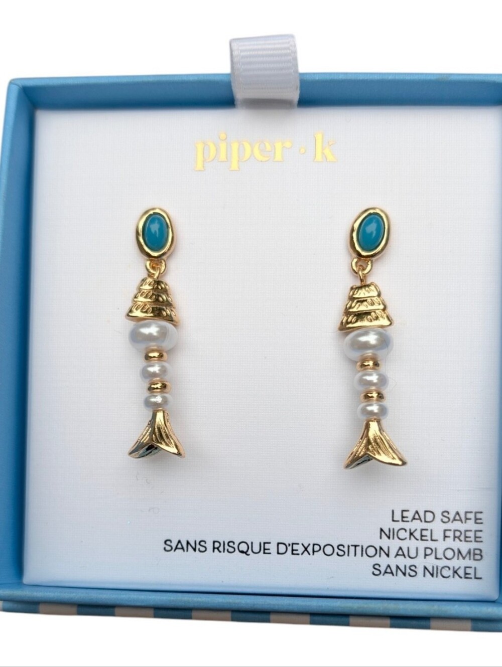 Piper k Gold-Tone Mermaid Drop Earrings with Turquoise and Pearl